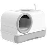 Cat Litter Box Easy Clean Drawer Odor Control Hooded Cat Litter Tray with Scoop White and