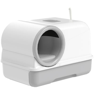 Cat Litter Box Easy Clean Drawer Odor Control Hooded Cat Litter Tray with Scoop White and