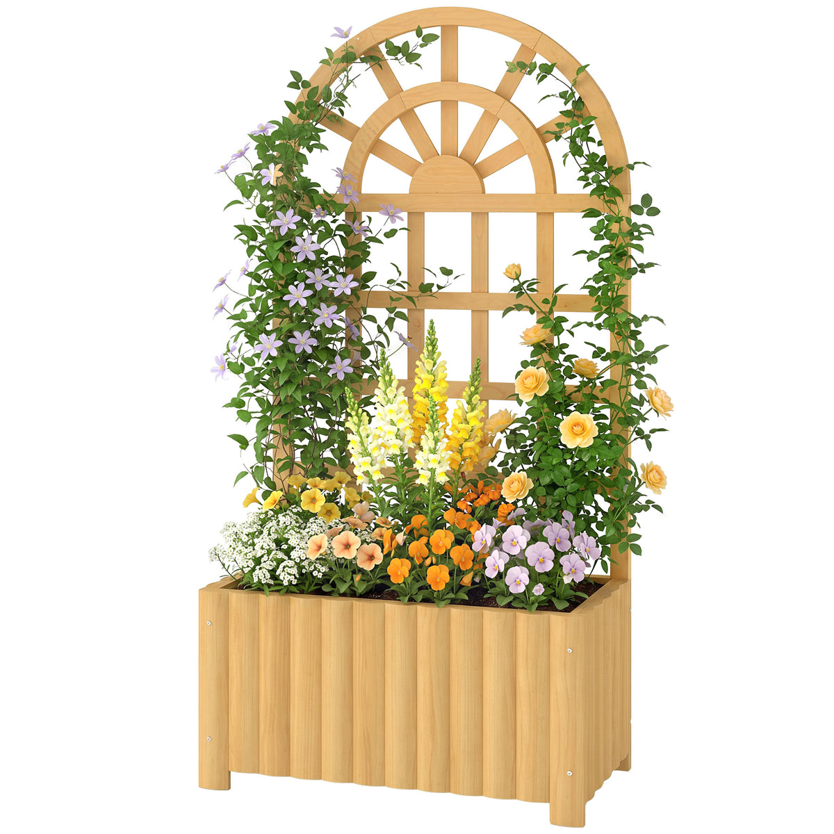 Wooden Raised Garden Bed with Lattice Trellis
