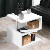 Wooden S Shape End Table 3 Tier Storage Shelves Organizer Living Room Side Table Desk