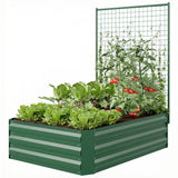 Galvanized Raised Garden Bed with Trellis for Climbing Plants, Outdoor Planter Box with Open Bottom