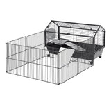 Guinea Pig Cage with Foldable Detachable Playpen, Rolling Rabbit Chinchilla Hedgehog Bunny Cage Small Animal Habitat with Water Bottle, 34.5