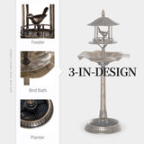 3-in-1 Garden Bird Bath Bowl Pedastal with Bird Feeder, Large Water Basin