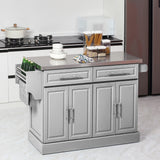 Rolling Kitchen Island with Storage and Stainless Steel Top, Kitchen Trolley with Drawers