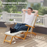 Folding Patio Lounge Chair with Padded Cushion, Acacia Wood Patio Lounger Recliner with Footrest for Garden