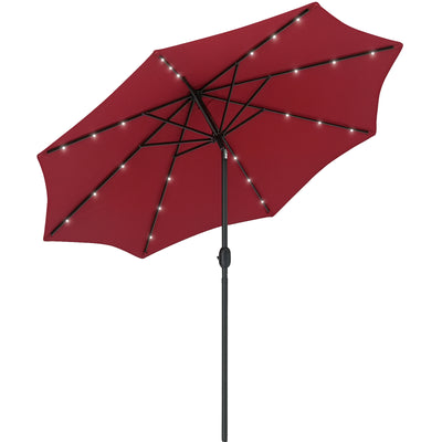 9ft Solar Patio Umbrella Outdoor Sunshade 24 LED Lights Tilt Canopy