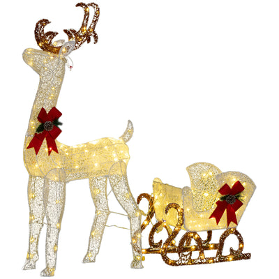 Outdoor Lighted Deer Xmas Decor, Light Up Reindeer Christmas Decoration w/ 170 LED Lights for Holiday