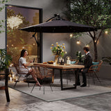 9.5' Offset Patio Umbrella Garden Parasol with Solar LED Lights and Weights