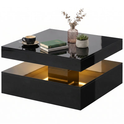 LED Coffee Table with Storage, 2-Tier Modern Center Table with Open Shelf and Remote for Living Room