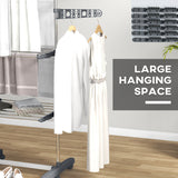 3-Tier Foldable Clothes Drying Rack, Stainless Steel Laundry Rack with 2 Side Wings and 6 Castors, Collapsible Adjustable Clothes Airer for Indoor Outdoor