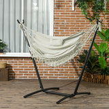 Patio Hammock Chair with Stand, Outdoor Hammock Swing Hanging Lounge Chair with Side Pocket and Headrest