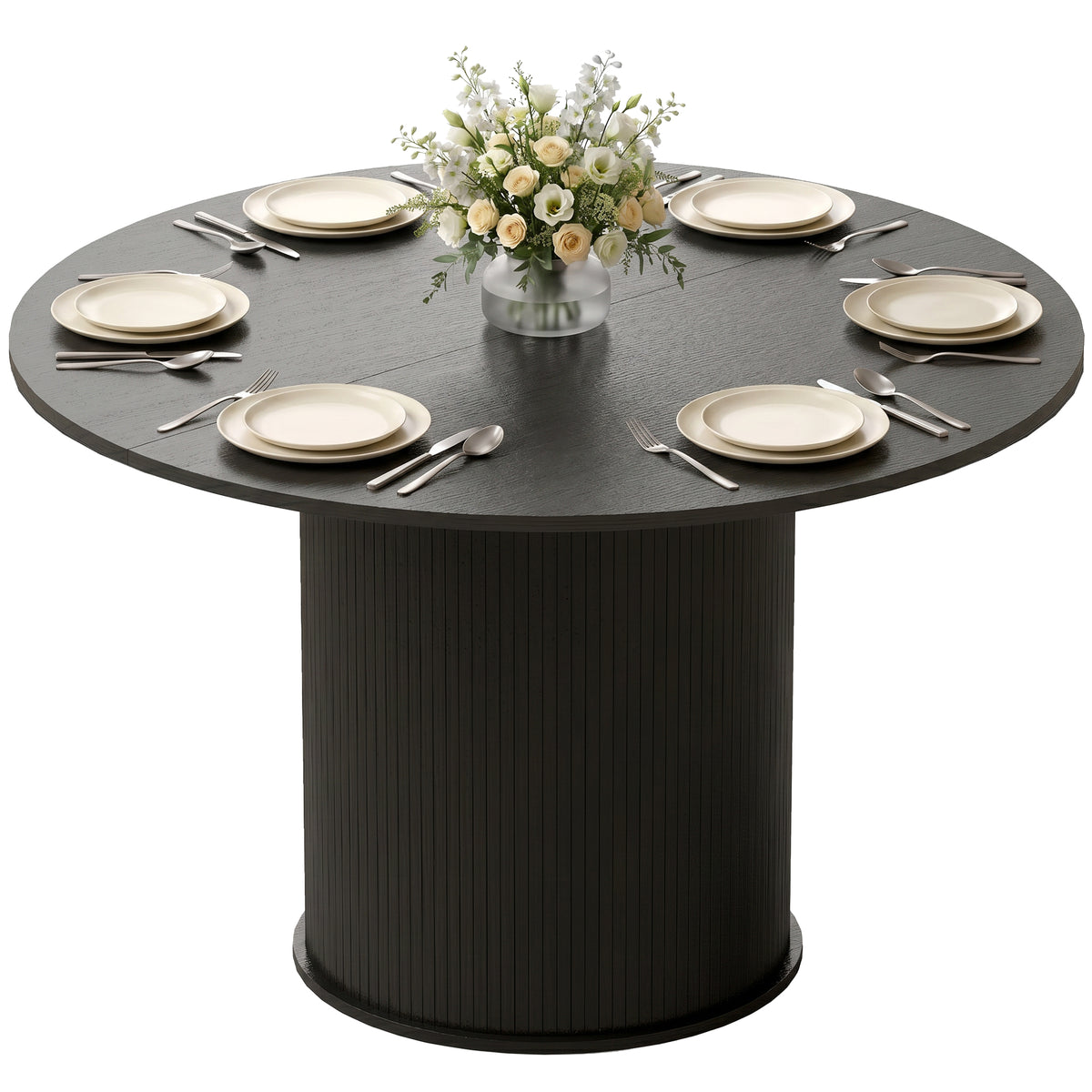 Round Dining Table for 4-6, 47 Inch Kitchen Table with Fluted Pedestal Base