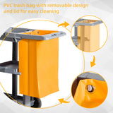 Janitorial Cart with 3 Shelves, Cleaning Cart on Wheels with Rubbish Bag and Mop Holders for Hotel