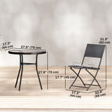 Outdoor Bistro Set, 3 Piece Patio Furniture Set with Folding Chairs, Semi-Circle Glass Top Table