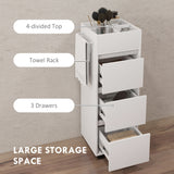 Slim Bathroom Cabinet, Bathroom Storage Cabinet with 4 Top Compartments, 3 Drawers & Towel Rack for Narrow Spaces