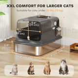XXL Stainless Steel Cat Litter Tray, Enclosed Cat Litter Box for Big Cats with High Sides
