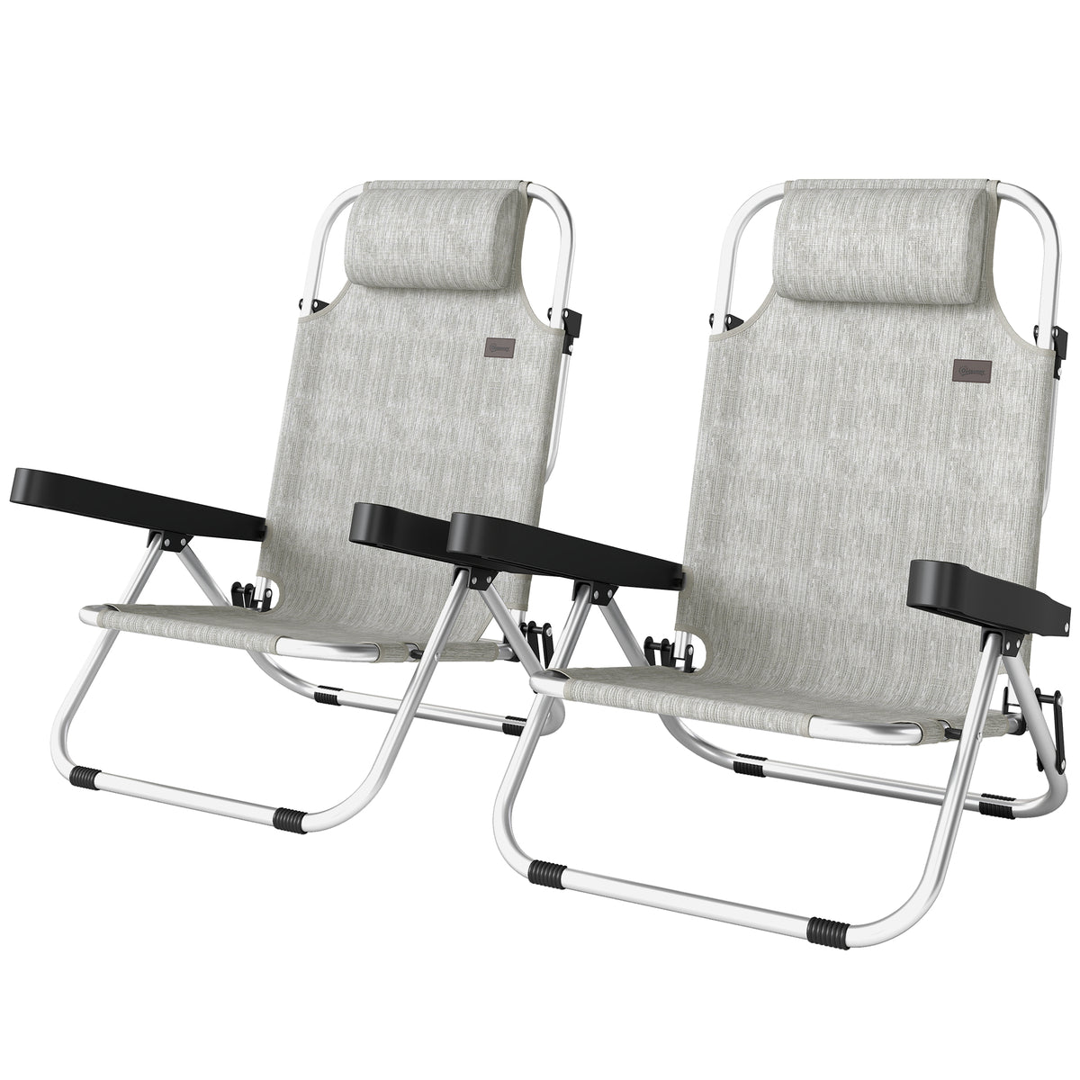 Ensemble de chaises de plage pliantes 2 pièces, chaises de camping de plage inclinables à dos de sac à dos avec dossier réglable 4 positions