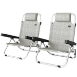 Ensemble de chaises de plage pliantes 2 pièces, chaises de camping de plage inclinables à dos de sac à dos avec dossier réglable 4 positions