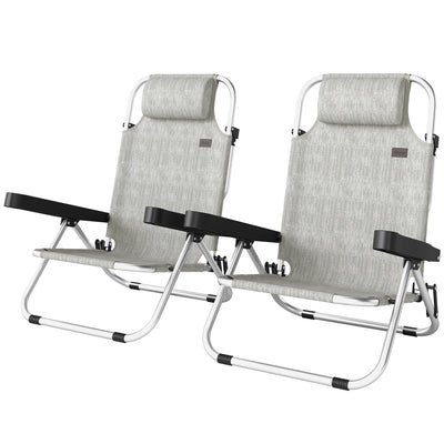 Folding Beach Chair Set of 2, Reclining Backpack Beach Camping Chairs with 4-Position Adjustable Backrest