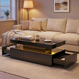 LED Coffee Table with Storage, 2-Tier Modern Center Table with 2 Drawers for Living Room