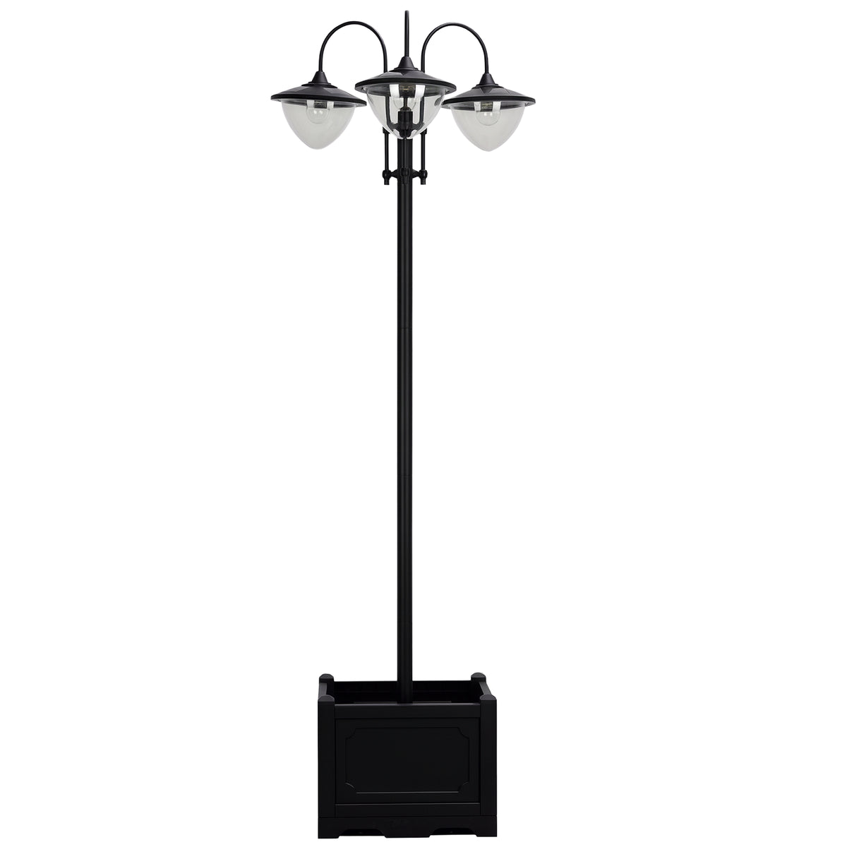 3-head LED Solar Light Lamp Street Light Post with Planter