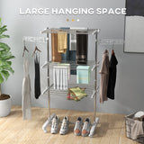 3-Tier Foldable Clothes Drying Rack, Stainless Steel Laundry Rack with 2 Side Wings and 6 Castors, Collapsible Adjustable Clothes Airer for Indoor Outdoor