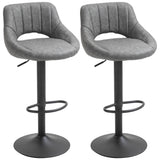 Bar Stools Set of 2, Swivel Counter Height Barstools with Adjustable Height and Cutout Back, Faux Leather Upholstered Bar Chairs with Round Metal Base and Footrest