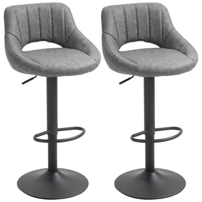 Bar Stools Set of 2, Swivel Counter Height Barstools with Adjustable Height and Cutout Back, Faux Leather Upholstered Bar Chairs with Round Metal Base and Footrest