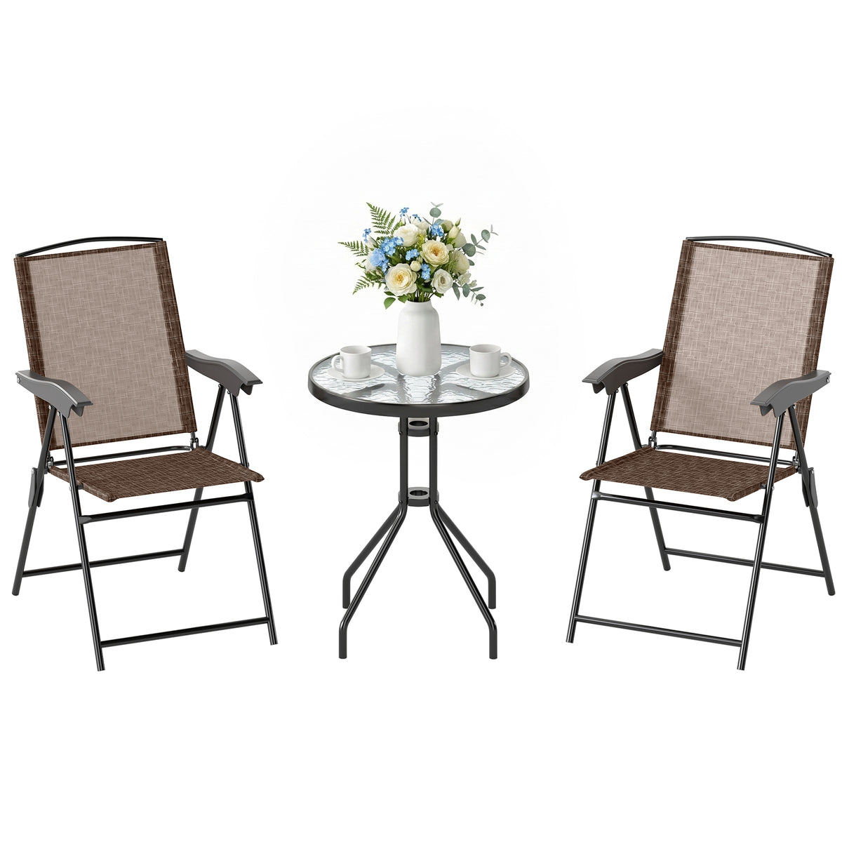 Folding Outdoor Bistro Set, Patio Table and Chairs with Reclining Backrest and Round Dining Table