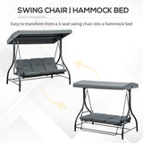 Convertible Patio Swing Bed with Canopy and Cushions, 3 Seater Porch Swing for Outdoor