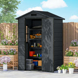 4' x 3' Plastic Garden Shed with Floor, Outdoor Small Shed with Lockable Door