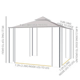Gazebo de patio en acier 10' x 10' avec rideaux de mailles amovibles, tablettes d'exposition et cadre en acier