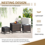 Ensemble de 3 tables gigognes en rotin de patio, Tables de bout tressées à la main pour collations d'extérieur tout temps, meubles de jardin