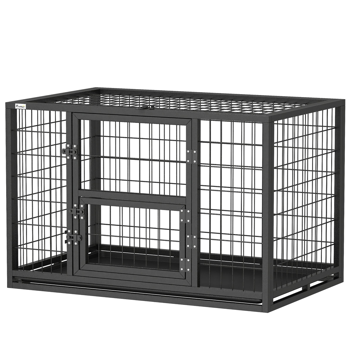 Cage à Chien 37 Pouces Robuste, Grand Chenil Métallique pour Chien avec Plateau Amovible, 3 Portes et Verrouillage Sécurisé