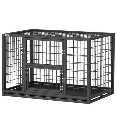 37 Inch Heavy Duty Dog Crate, Large Metal Dog Kennel with Removable Tray, 3 Doors and Secure Lock
