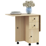 Drop Leaf Dining Table, Mobile Folding Table on Wheels with Drawers and Cabinet for Dining Room