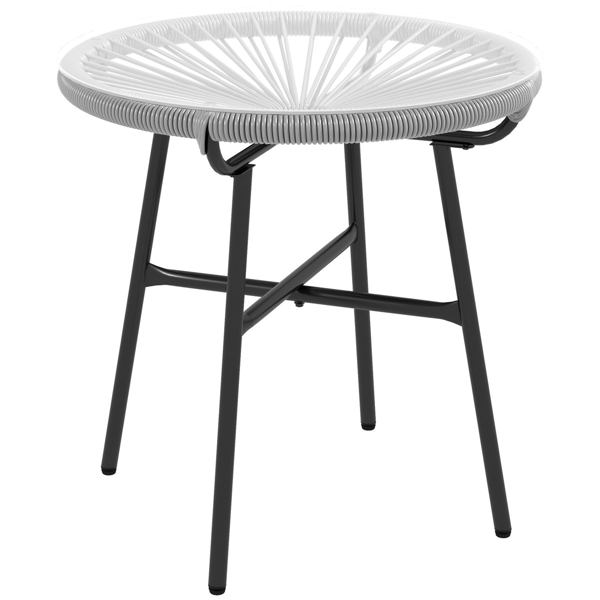 Rattan Side Table, with Round PE Rattan and Tempered Glass Table Top for Patio