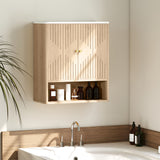 Bathroom Wall Cabinet, Wall-Mounted Medicine Cabinet with Adjustable Shelf, Open Shelf and Marble Effect Top