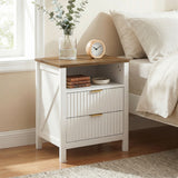 Modern Nightstand with 2 Fluted Drawers, Bedside Table with Open Storage Shelf