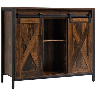 Industrial Sideboard, Buffet Cabinet with Sliding Barn Doors, Storage Cabinets and Adjustable Shelves for Living Room, Home Bar