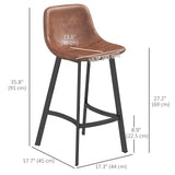 Counter Height Stools Set of 2, Upholstered Kitchen Stool with Back and Steel Legs
