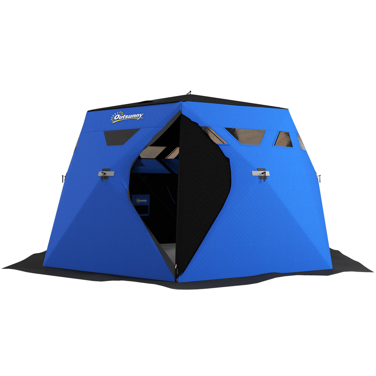 4 Person Insulated Ice Fishing Shelter, Pop-Up Portable Ice Fishing Tent with Carry Bag and Two Doors for -22℉