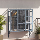 Wooden Catio Outdoor, Cat Window Box Enclosure for 2-3 Large Cats with 2 Jumping Platforms & Scratching Post