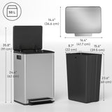 Trash Can with Soft-Close Lid, Garbage Can with Removable Inner Bucket for Kitchen 13.2 gal/50 L