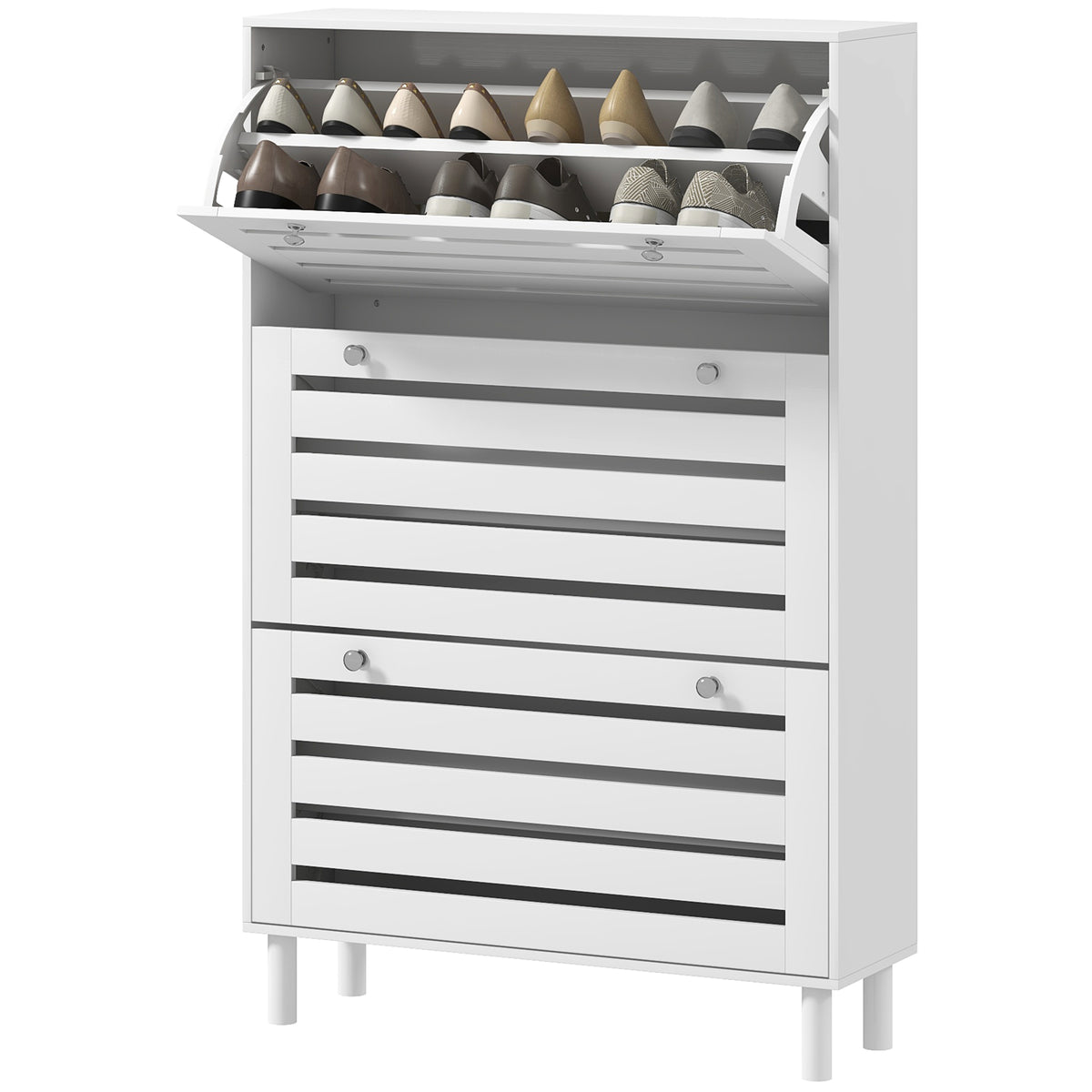 Armoire à chaussures étroite, 3 tiroirs basculants, étagères ajustables, capacité 18-24 paires