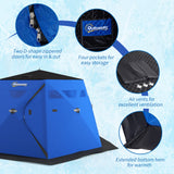 4 Person Insulated Ice Fishing Shelter, Pop-Up Portable Ice Fishing Tent with Carry Bag and Two Doors for -22℉