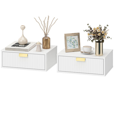 Modern Floating Nightstands Set of 2, Wall Mounted Bedside Tables with Wave Drawer