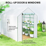 Serre accessible avec 3 étages, serre de jardin avec porte relevable et fenêtres à mailles, 140 x 213 x 190 cm