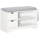 Banc de rangement pour chaussures rembourré avec siège, Banc d'entrée avec tiroir, étagères ouvertes et pochette pour le couloir