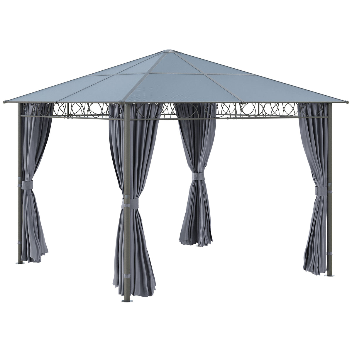 10' x 10' Polycarbonate Hardtop Gazebo Canopy, Outdoor Patio Gazebo with Aluminum Frame & Curtains